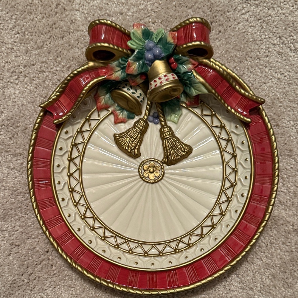 Fitz and Floyd Holiday Plaque with Red and Gold Bells